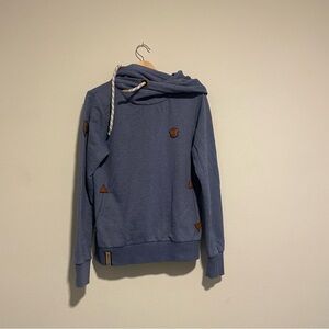 Naketano Fleece Hoodie Sweatshirt Blue Heavyweight Pullover Cowl, Size Large
